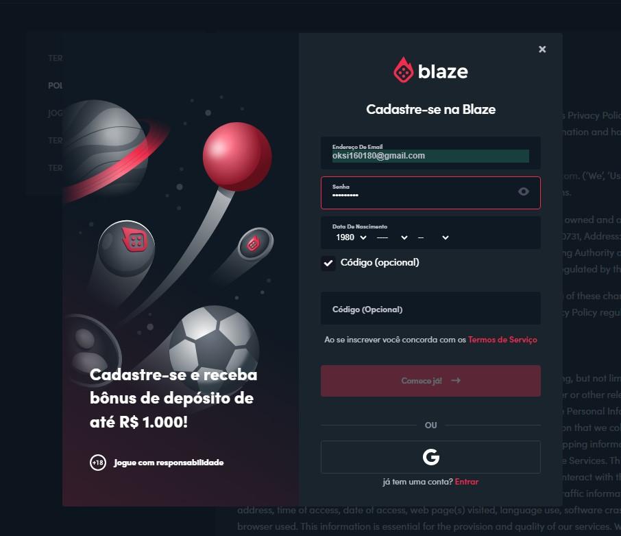 Registro e uso do Blaze: instruções